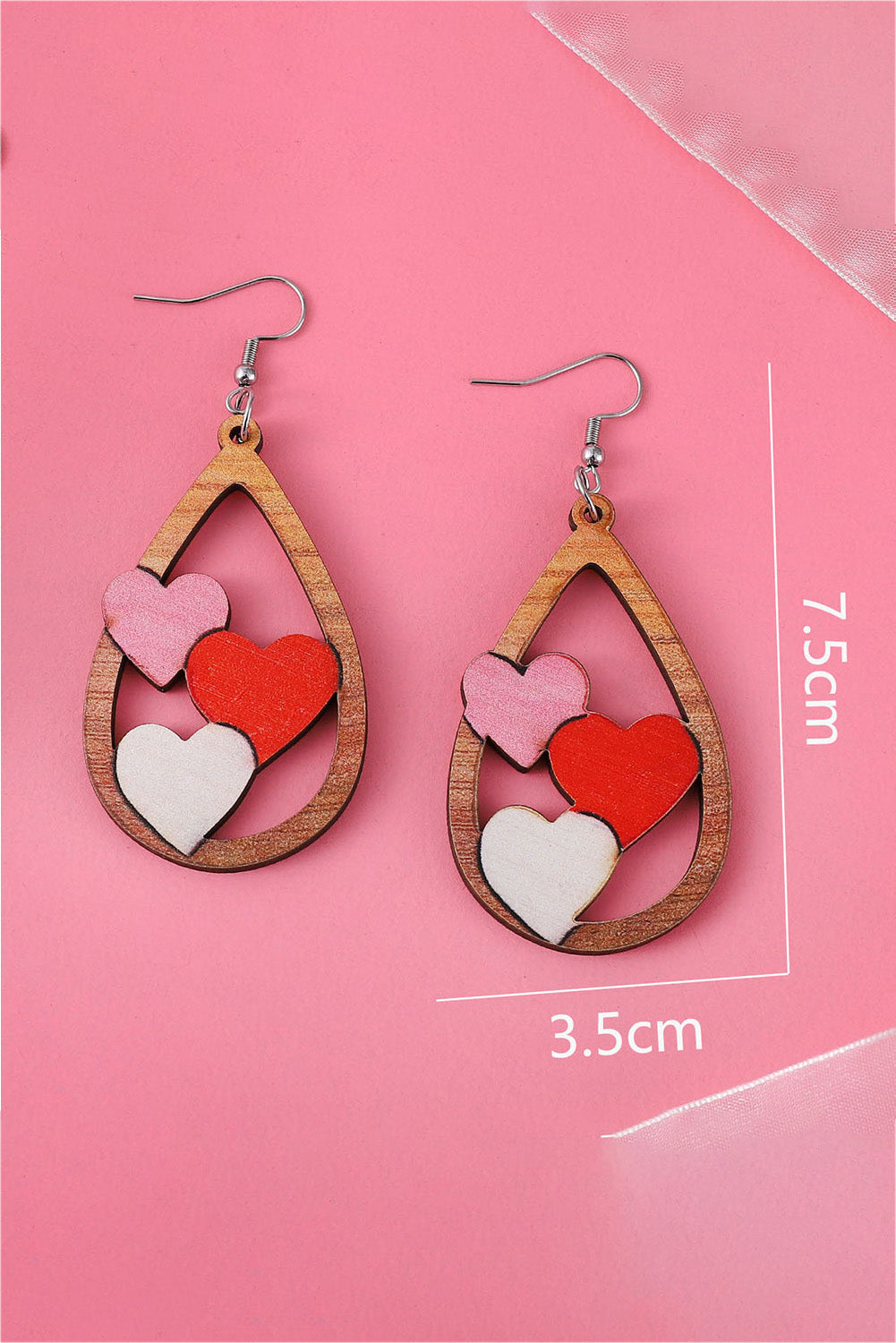 Valentines 3 Hearts Insert Water Drop Earrings | Red