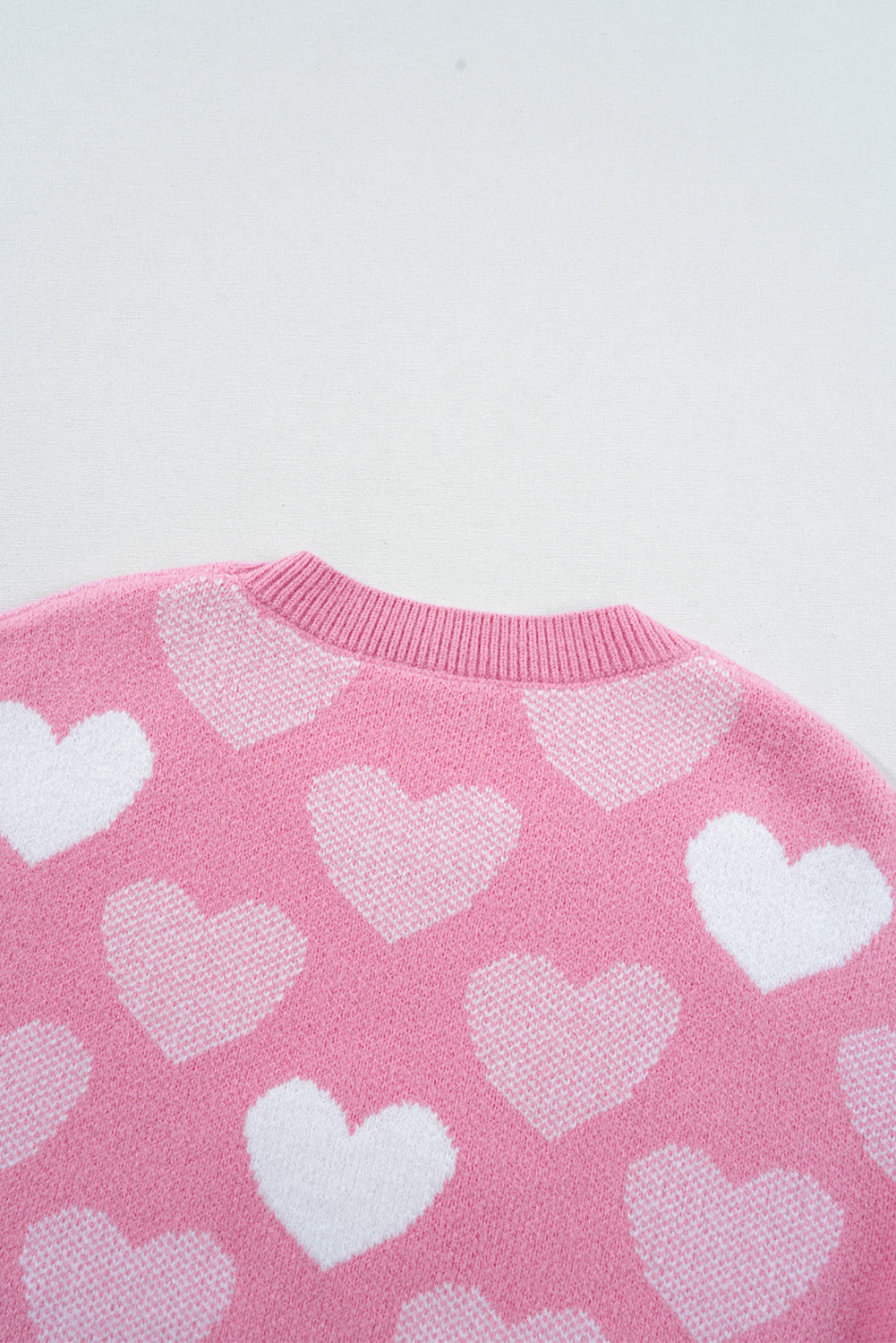 Pearled Heart Print Valentines Crew Neck Sweater | Pink