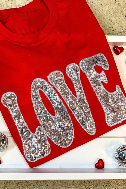 Red Sequined LOVE Letter Valentines T-shirt