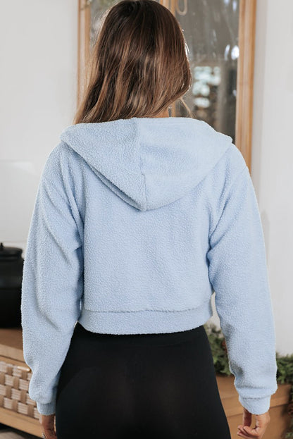 Cropped Sherpa Zip Up Hoodie | Beau Blue