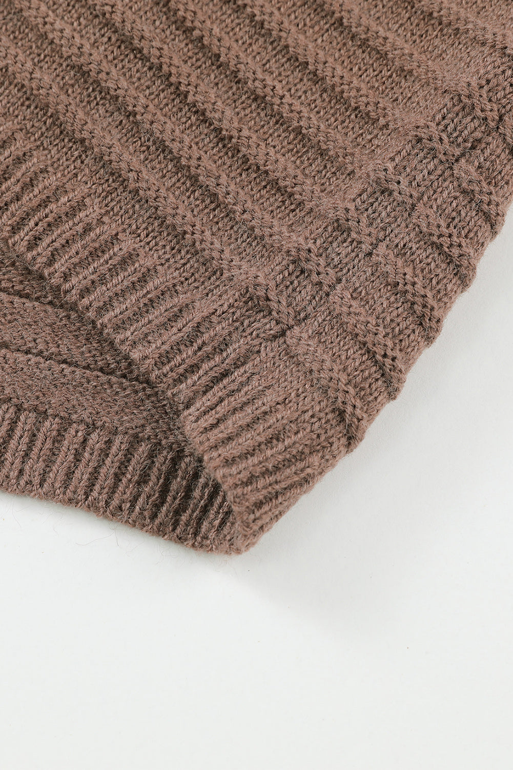 Horizontal Rib Knitted Open Front Hooded Cardigan | Brown