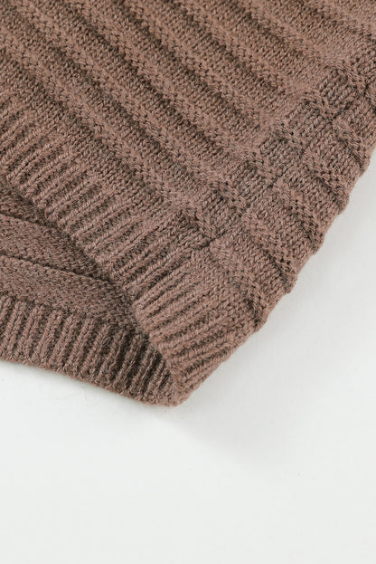 Horizontal Rib Knitted Open Front Hooded Cardigan | Brown