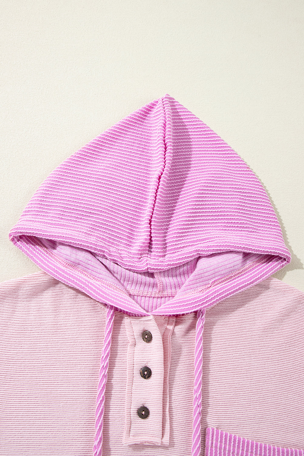 Corded Colourblock Patch Pocket Drawstring Hooded Top | Light Pink