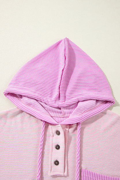 Corded Colourblock Patch Pocket Drawstring Hooded Top | Light Pink