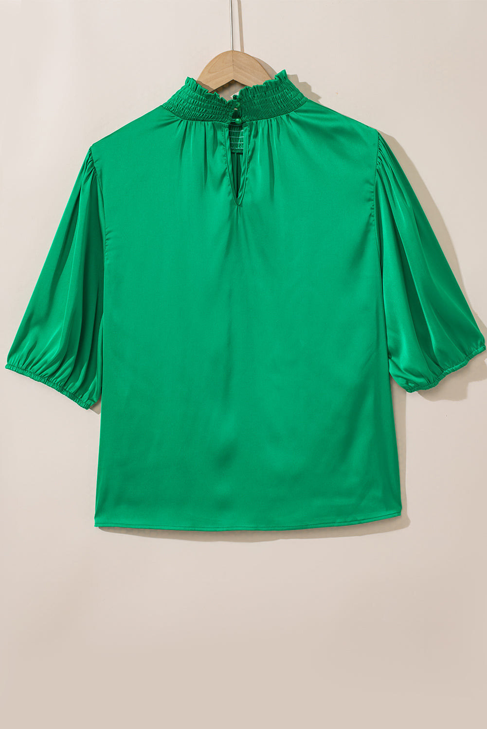 Shirred High Neck Puff Sleeve Plus Size Blouse | Sea Green