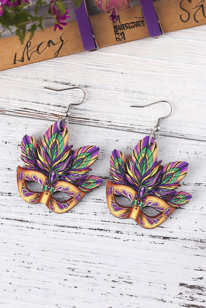 Mardi Gras Mask Dangle Hook Earrings | Meadow Mauve