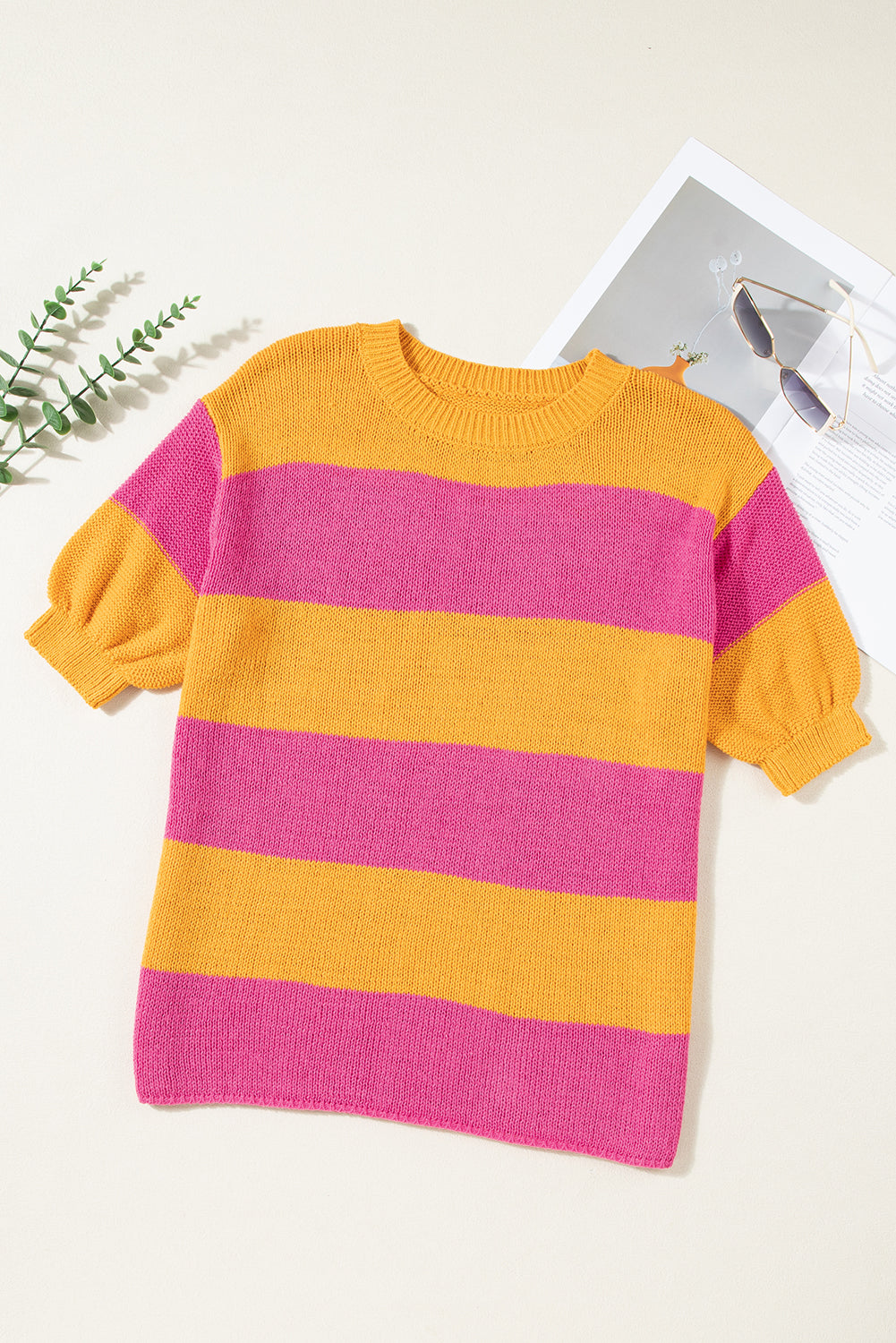 Colour Block Knitted T-Shirt Sweater | Orange Stripe