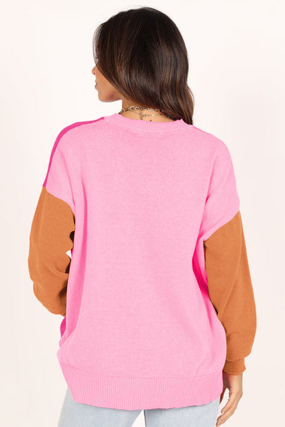 Three Tone Contrast Round Neck Loose Sweater | Bonbon