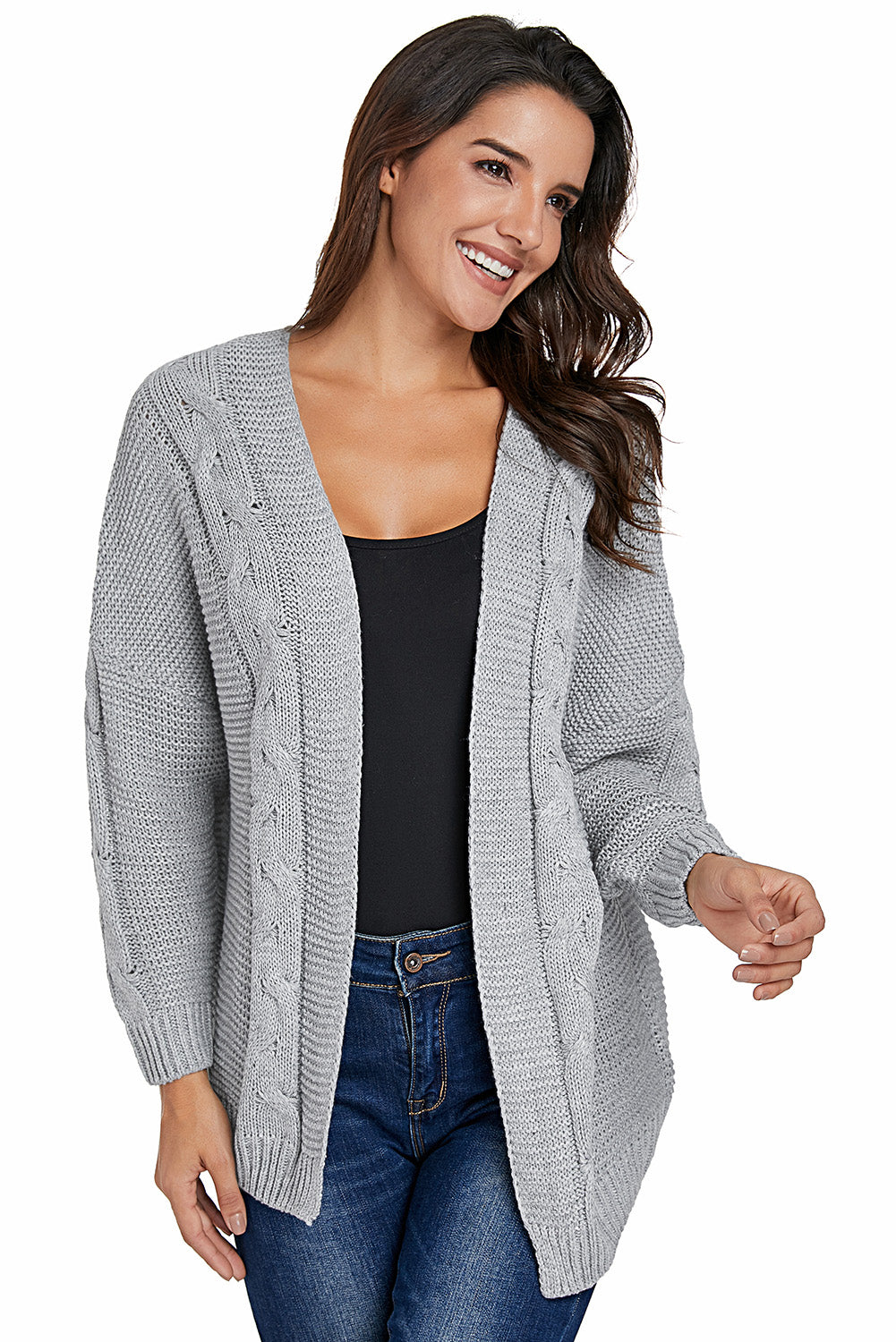 Chunky Wide Long Sleeve Knit Cardigan | Gray