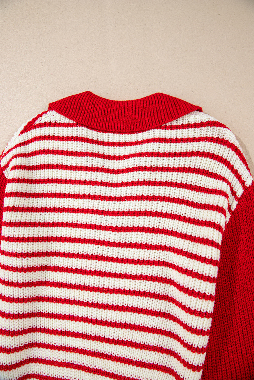 Lantern Sleeve V Neck Collared Drop Shoulder Sweater | Red Stripe