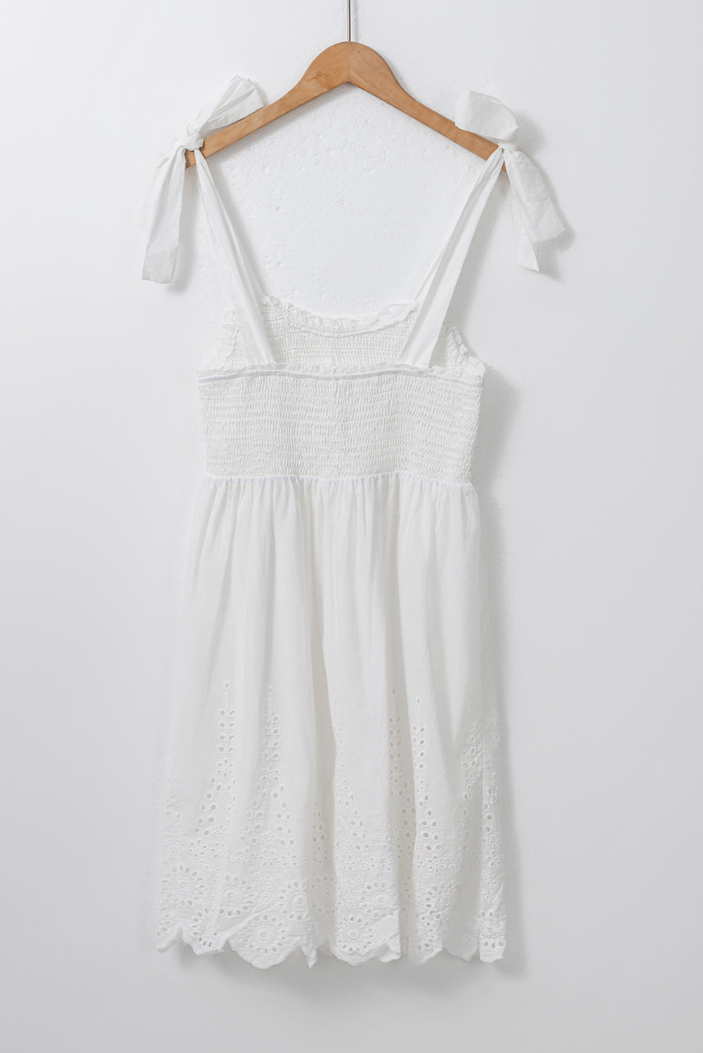 Adjustable Tie Straps Smocked Mini Dress | White