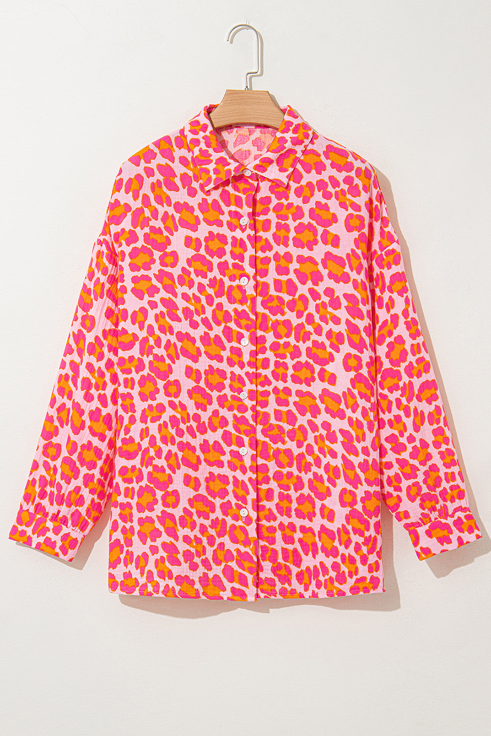 Leopard Printed Button Up Loose Shirt | Rose