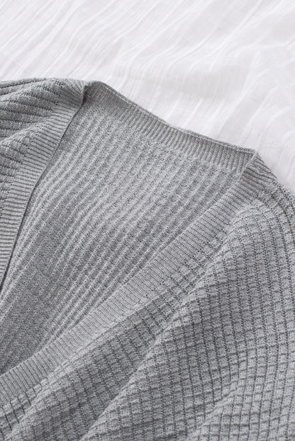 Wrap V Neck Waffle Sweater | Gray