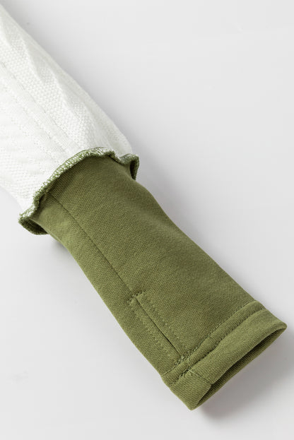 Colour Block Textured Buttoned Kangaroo Pocket Hoodie | Jungle Green