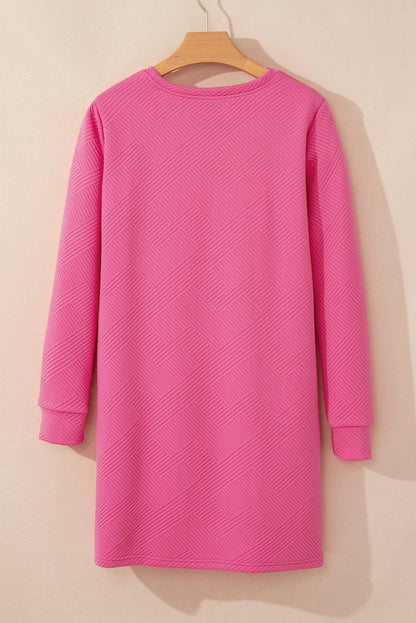 Solid Colour Textured Long Sleeve Shift Dress | Rose Red