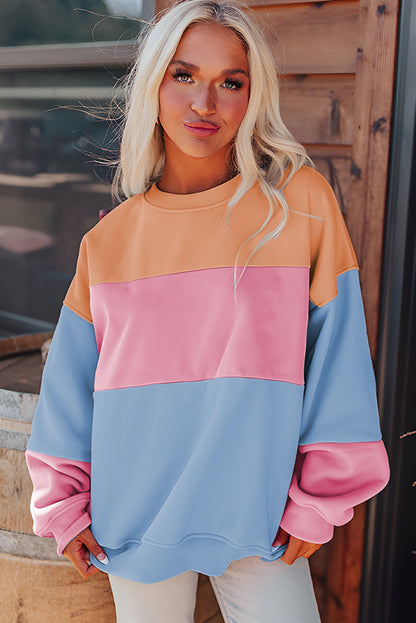 Colourblock Patchwork Drop Shoulder Sweatshirt | Sky Blue