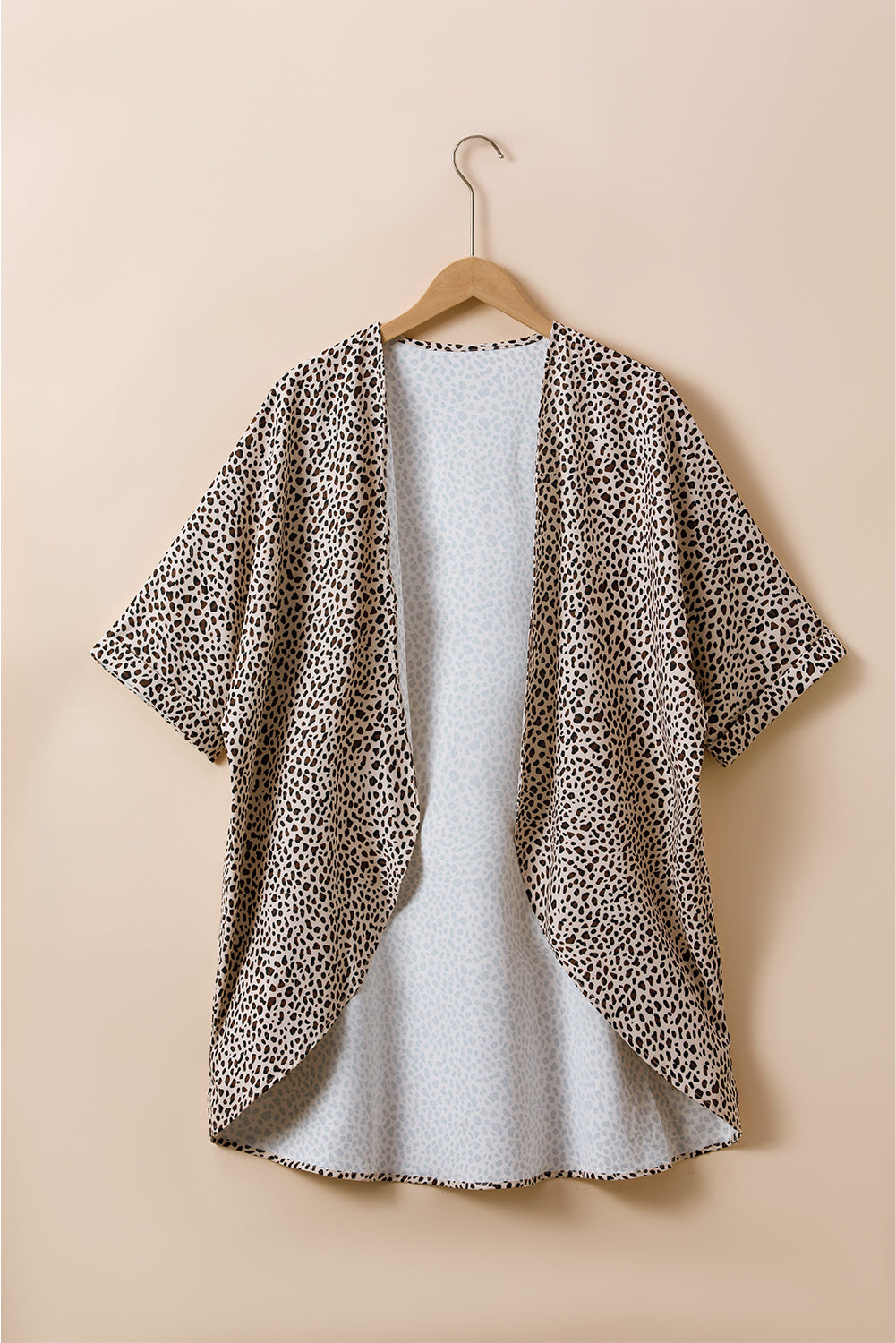 Plus Size Leopard Print Half Sleeve Open Front Cardigan | Khaki