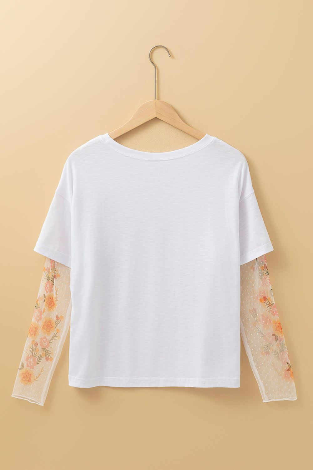 Faux Two Piece Floral Long Sleeve Patchwork Tee | White