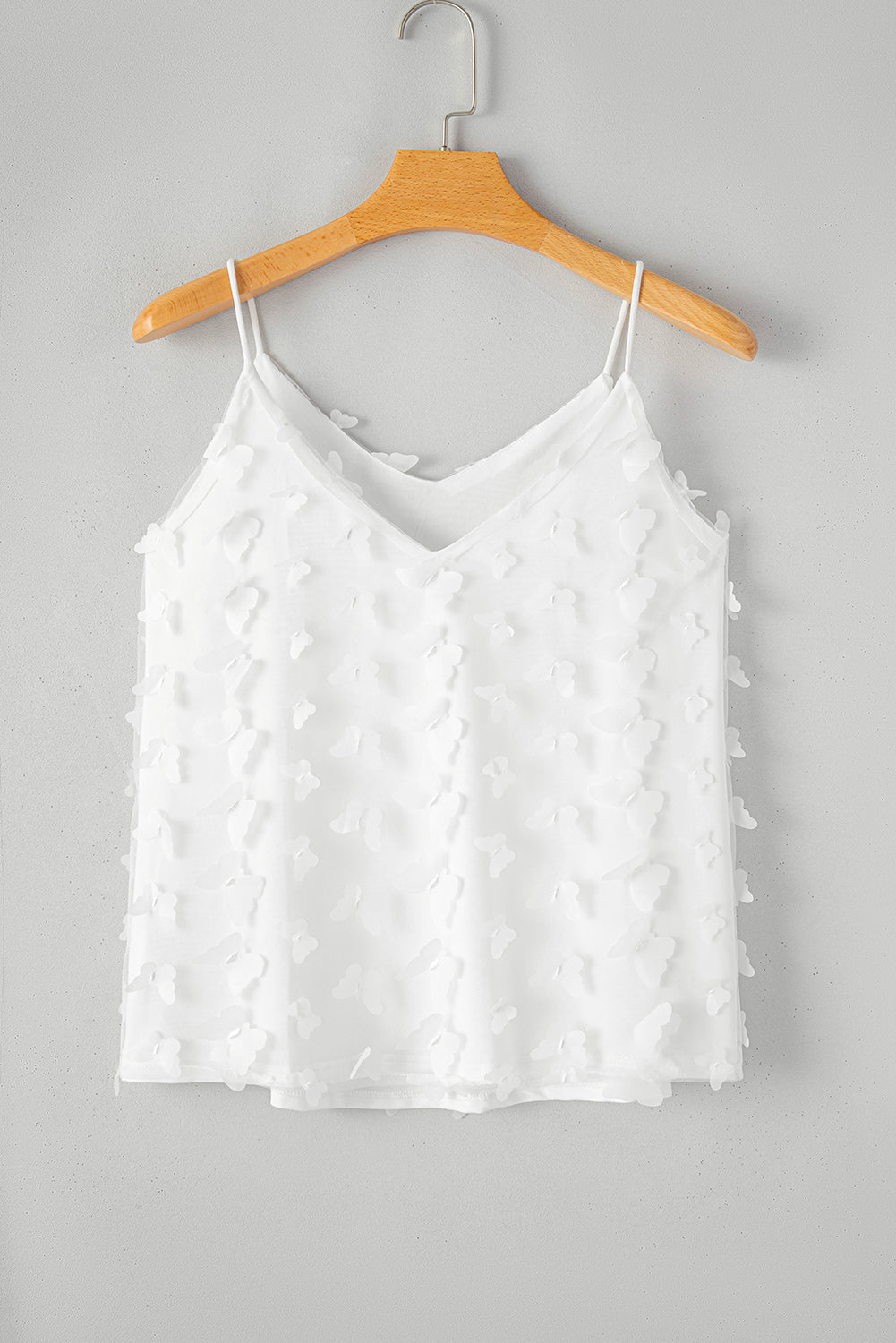 Butterfly Applique Mesh Overlay Tank Top | White