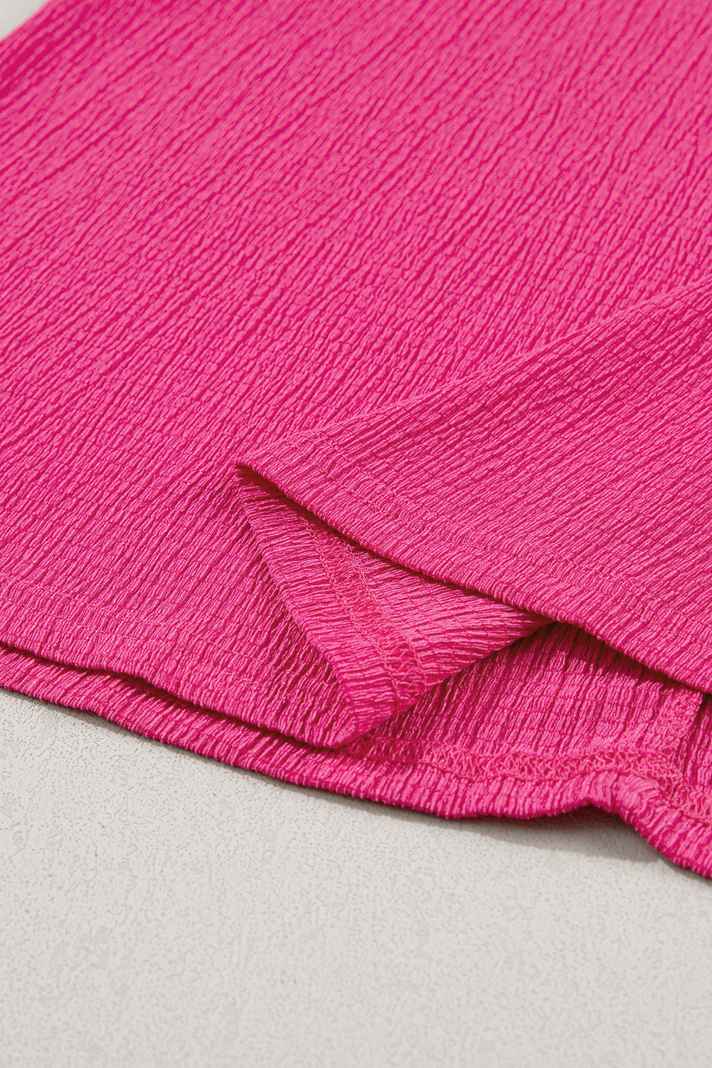 Crinkled V Neck Wide Sleeve T-Shirt | Bright Pink