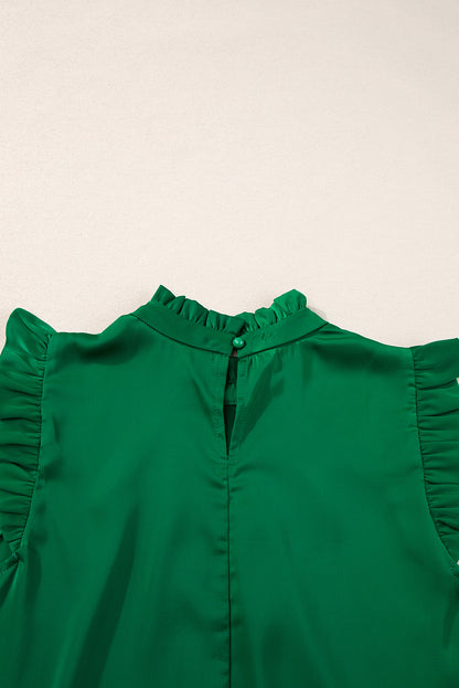 Pleated Mock Neck Frilled Trim Sleeveless Top | Bright Green