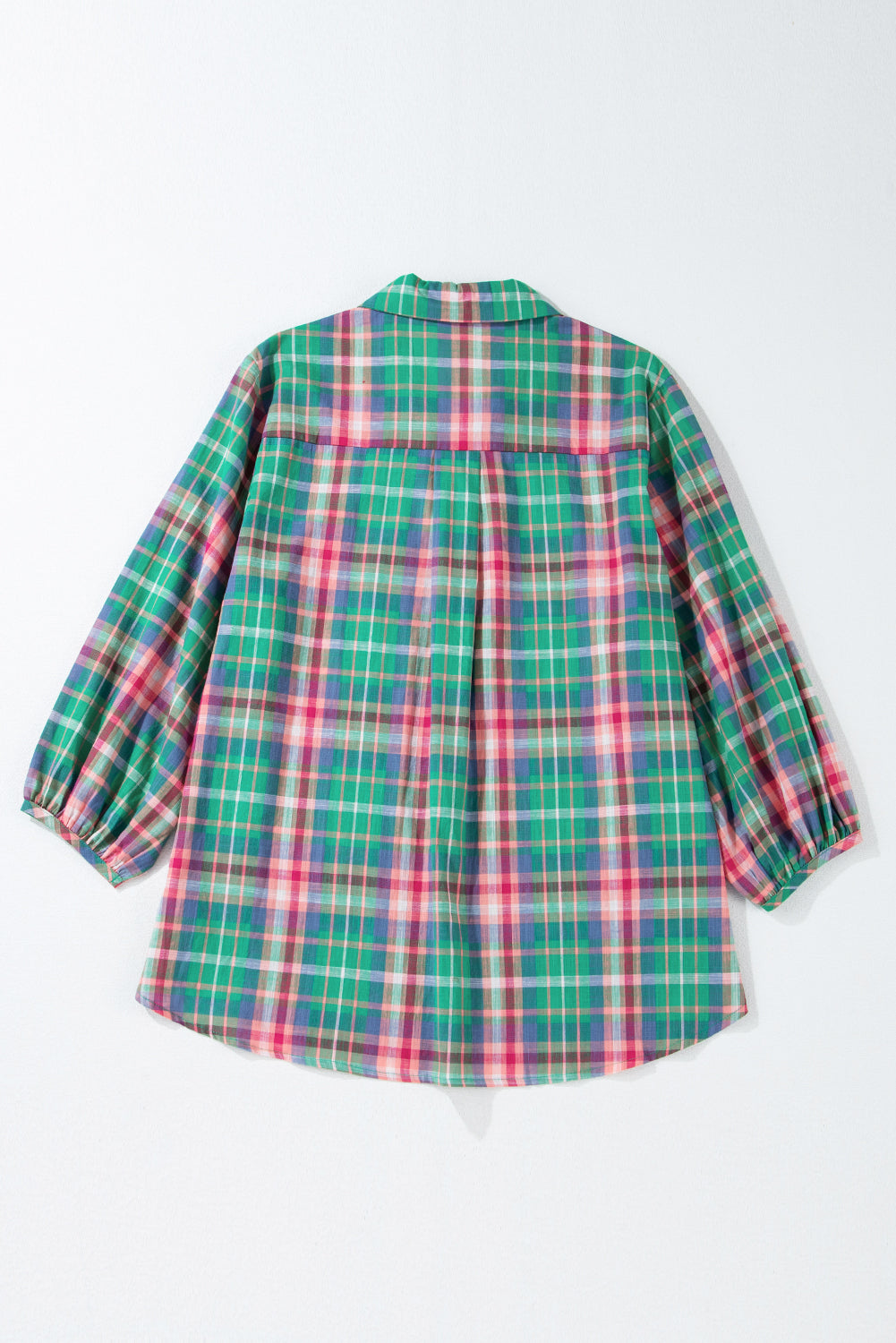 Checkered 3/4 Sleeve Collared Loose Fit Shirt | Green