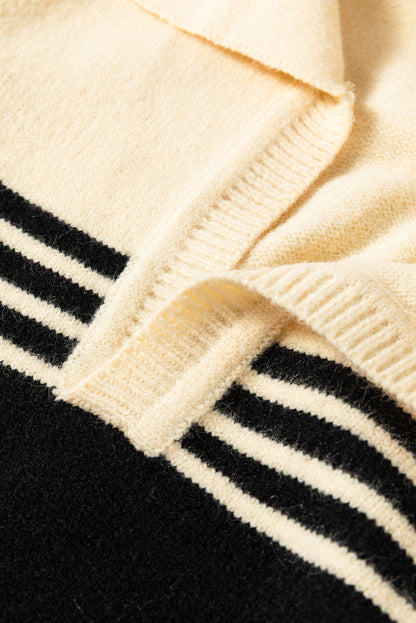 Colourblock Stripe Collared V Neck Sweater | Black