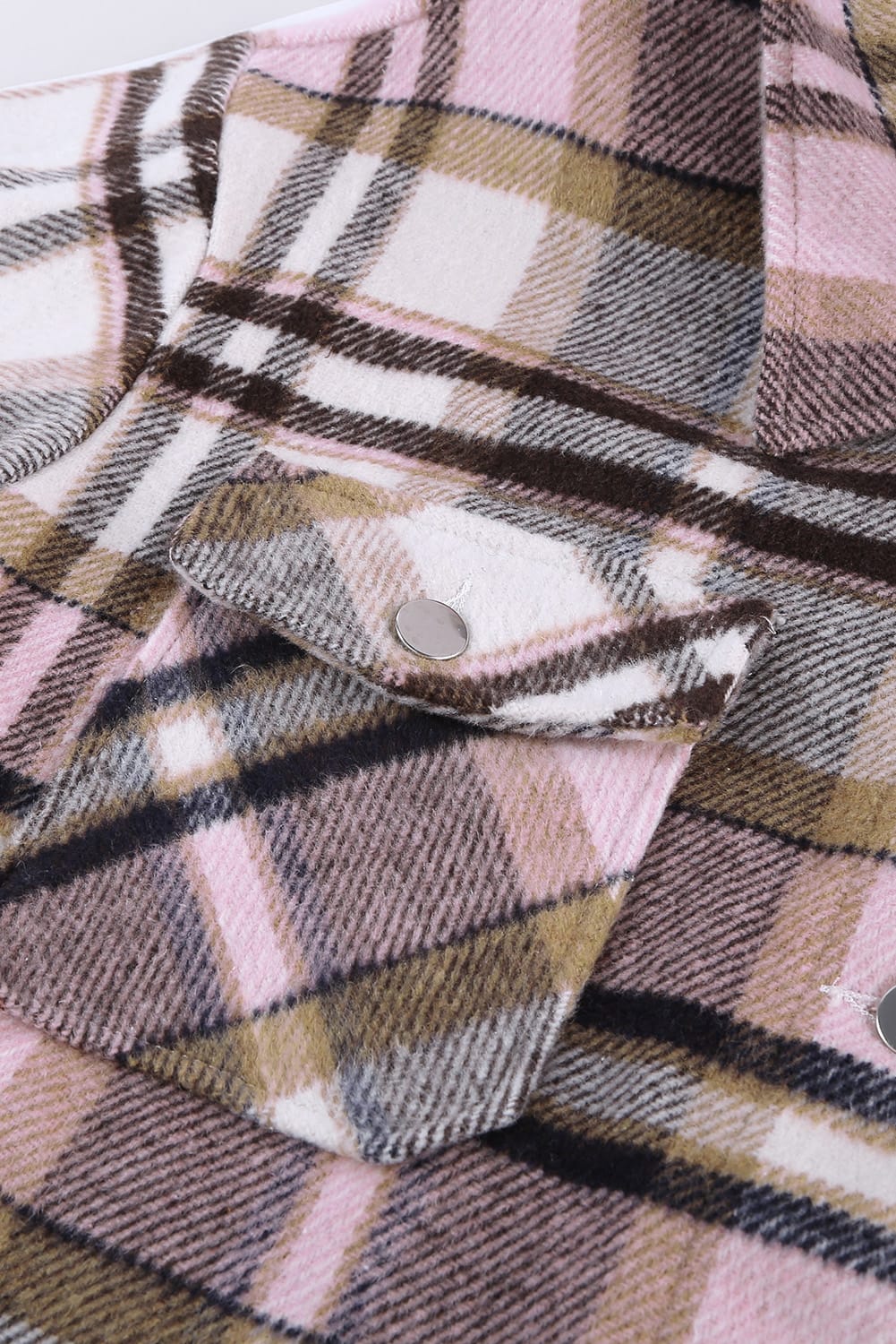 Geometric Plaid Print Pocketed Shacket | Pink