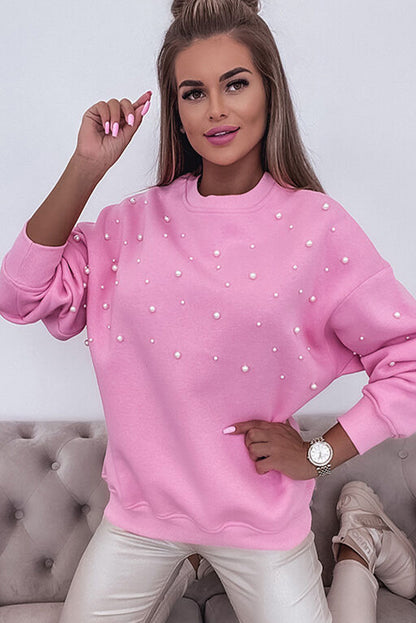 Pearl Detail Ribbed Crew Neck Sweatshirt | Bonbon