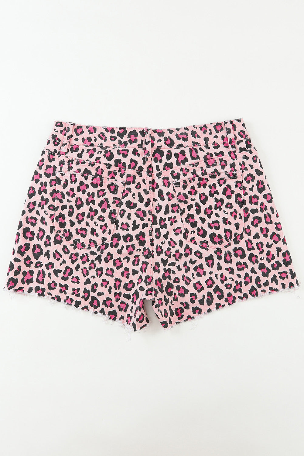 Leopard Print Raw Hem Denim Shorts | Pink