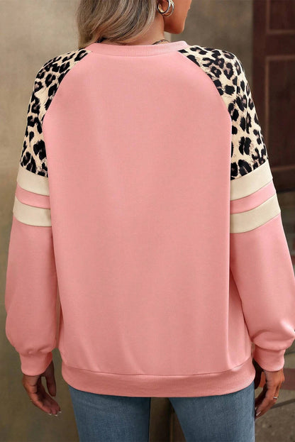 Leopard Print Colourblock Raglan Sleeve Sweatshirt | Peach Blossom