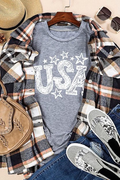 Usa Starry Graphic Casual Tee | Gray