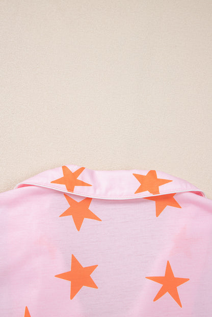 Stars Short Sleeve Shirt And Shorts Bamboo Pajama Set | Pink