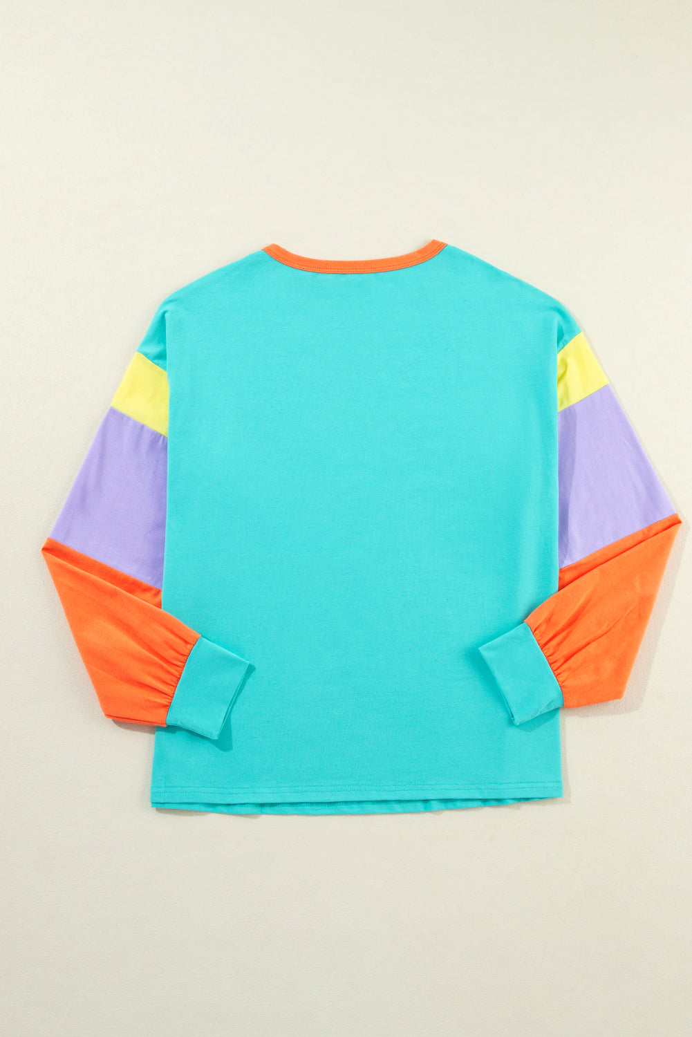 Colourblock Patchwork Long Sleeve Loose Top | Light Blue