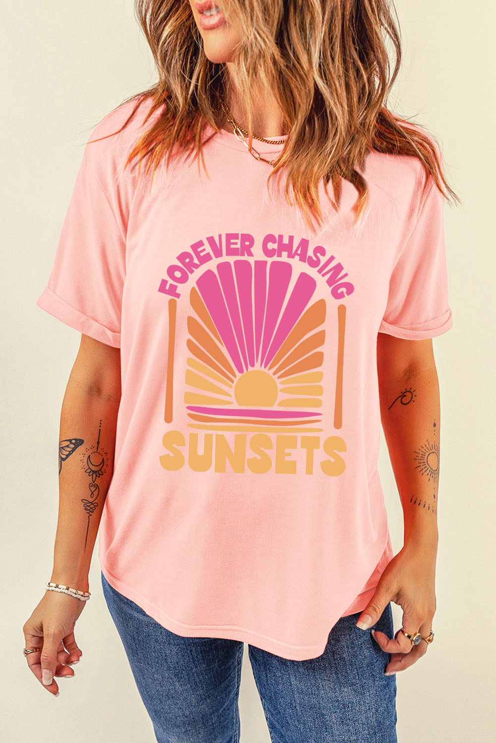 Forever Chasing Sunset Graphic T Shirt | Pink