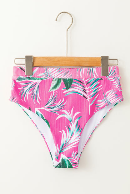 Tropical Print Textured Bikini Bottoms | Rose