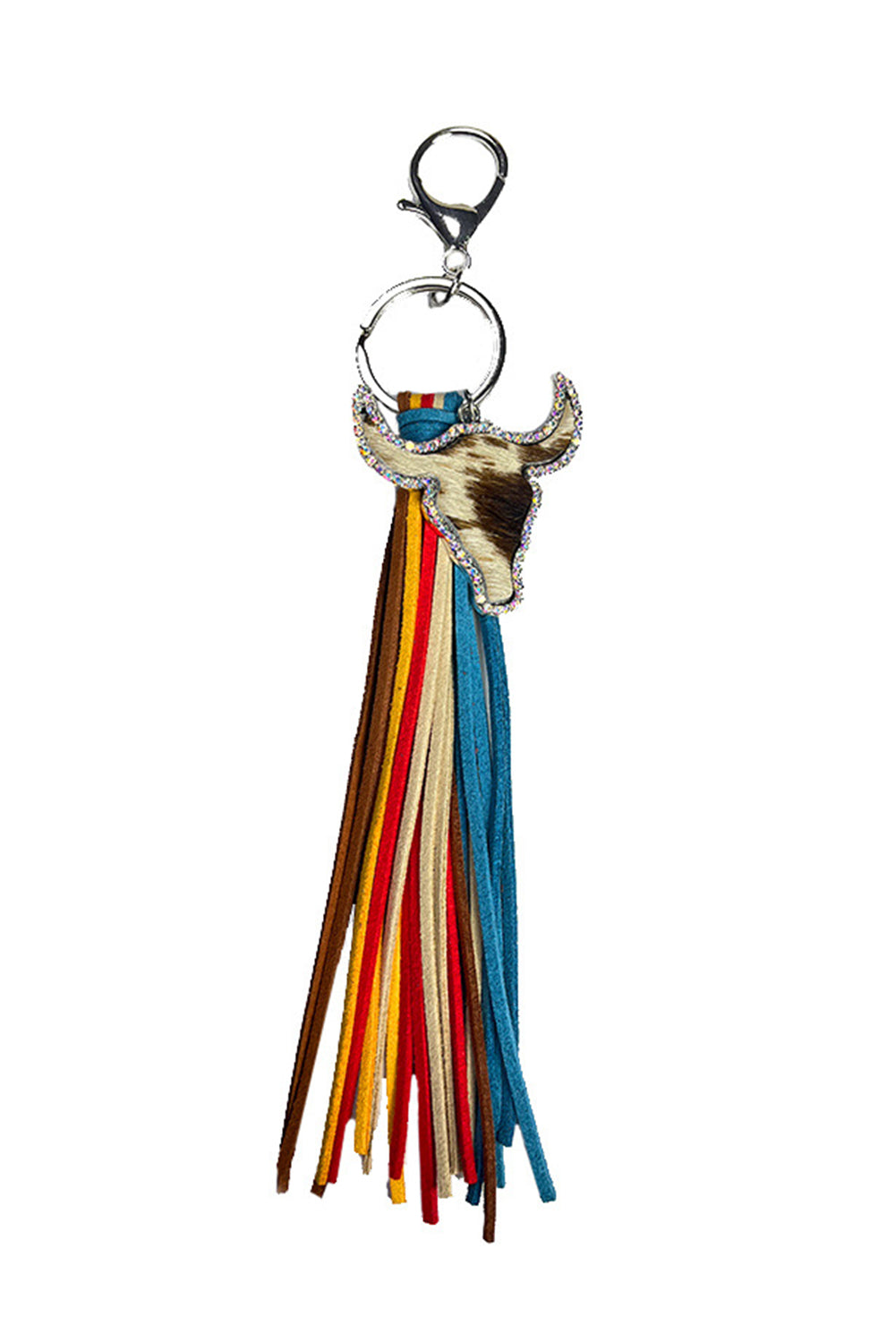 Rhinestone Steer Head Colourful Tassel Key Ring | Philippine Gray