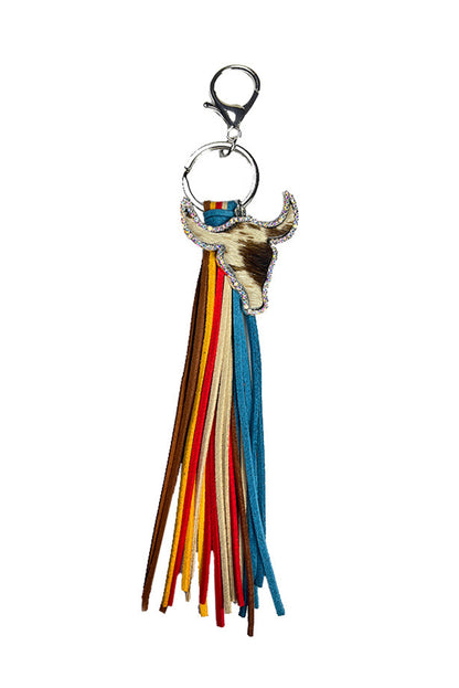 Rhinestone Steer Head Colourful Tassel Key Ring | Philippine Gray