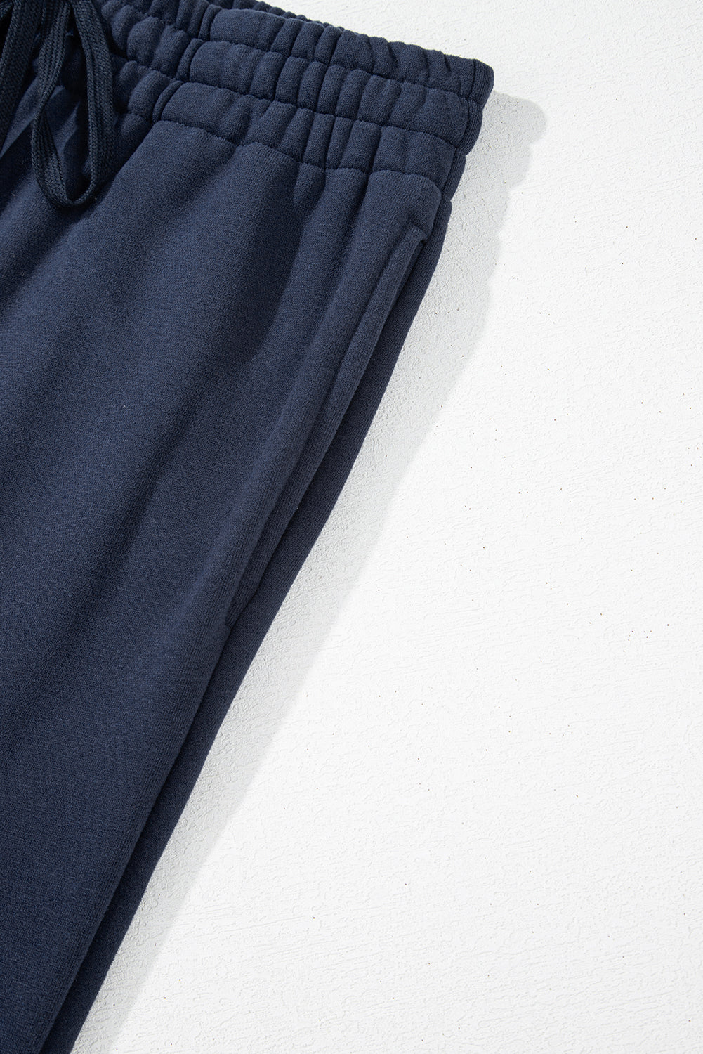 Solid Colour Fleece Lined Drawstring Waist Casual Pants | Navy Blue