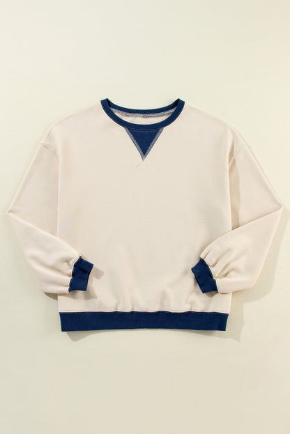 Colour Block Patch Drop Shoulder Oversized Sweatshirt | White