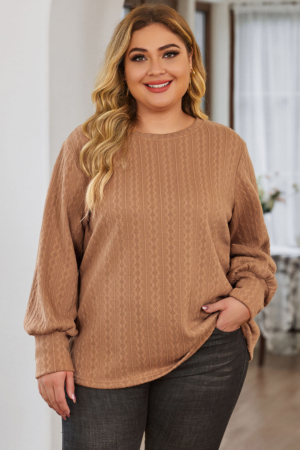 Khaki Subtle Cable Knit Plus Size Jumper