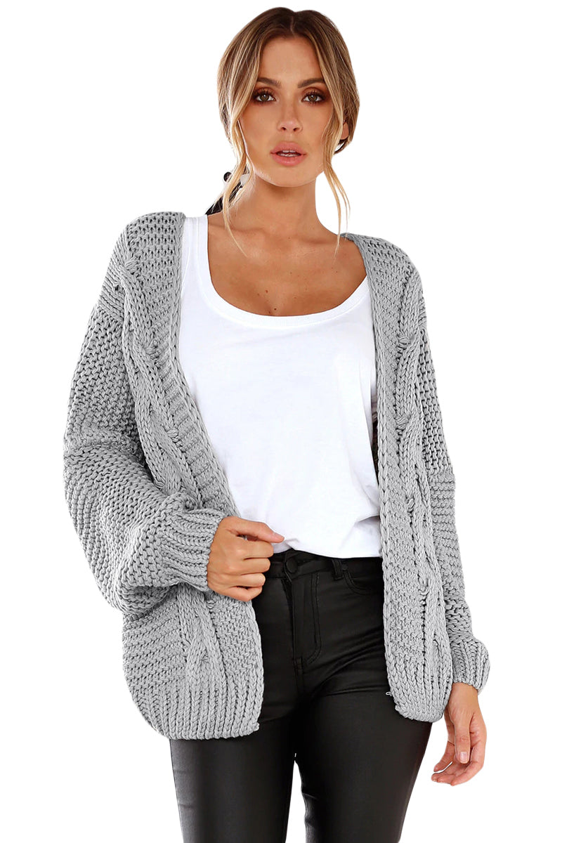 Chunky Wide Long Sleeve Knit Cardigan | Gray