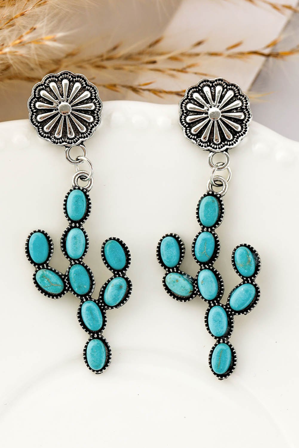 Western Turquoise Cactus Daisy Earring | Green