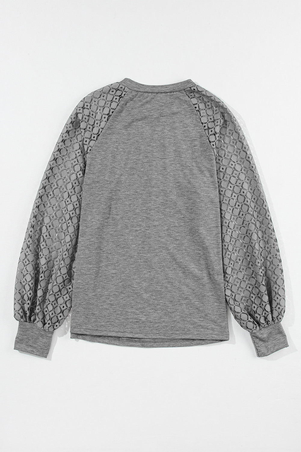 Contrast Lace Raglan Sleeve Plicated Knit Top | Gray