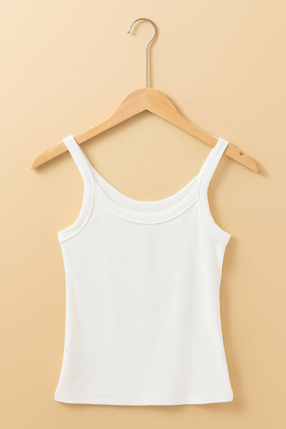 Solid Colour Ribbed Knit Scoop Neck Tank Top | White