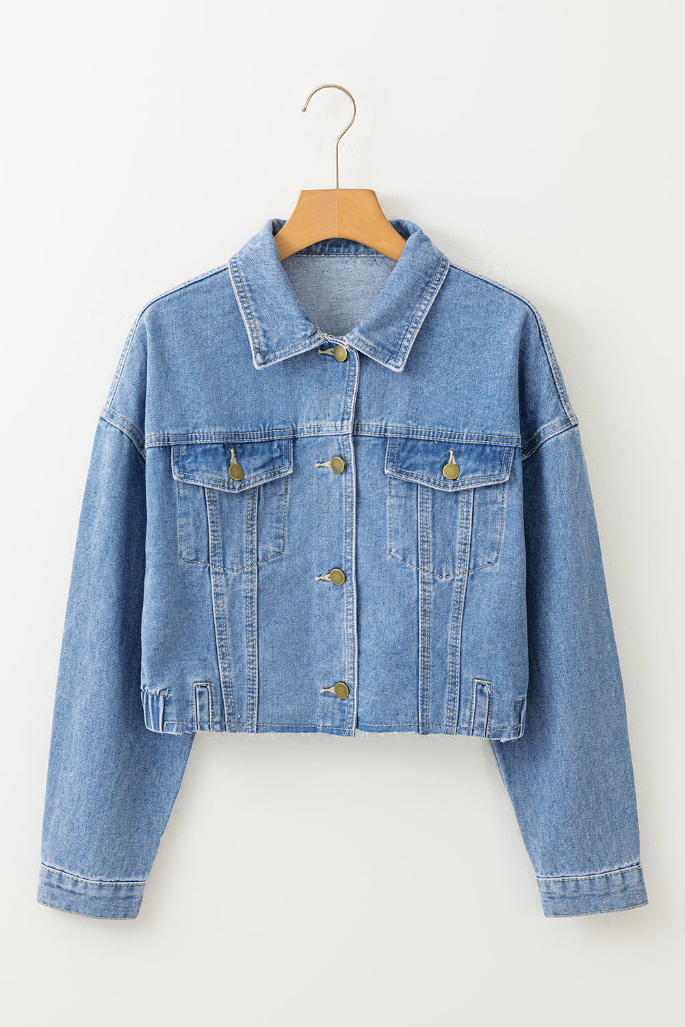 Medium Wash Chunky Cropped Denim Jacket | Sky Blue