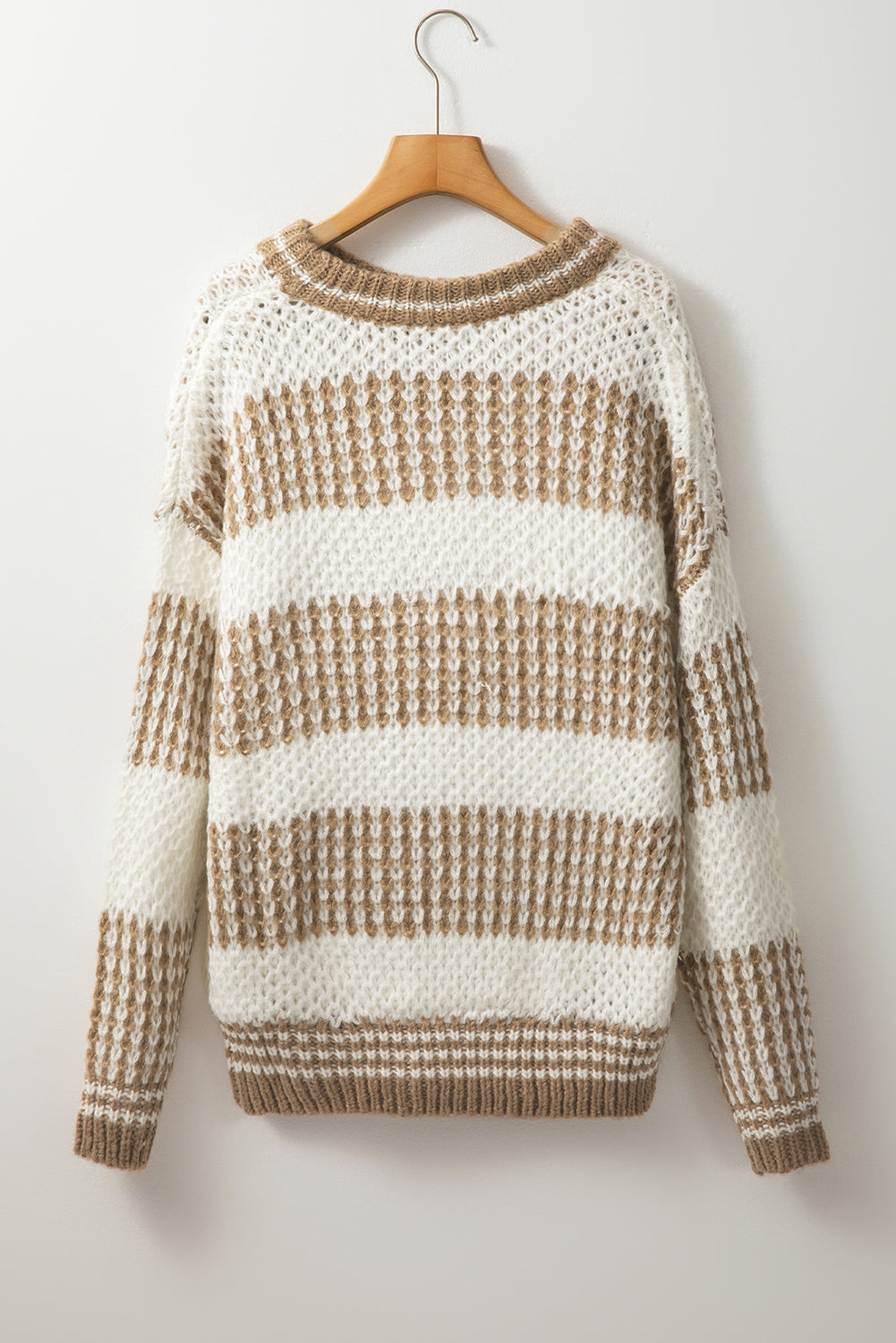 Drop Shoulder Round Neck Loose Sweater | Brown Stripe