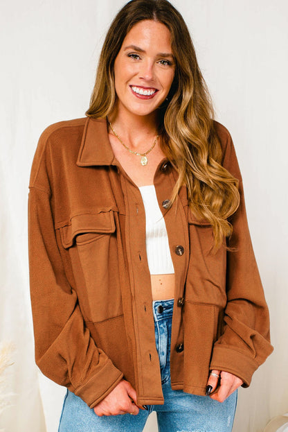 Flap Pocket Buttoned Jacket | Brown