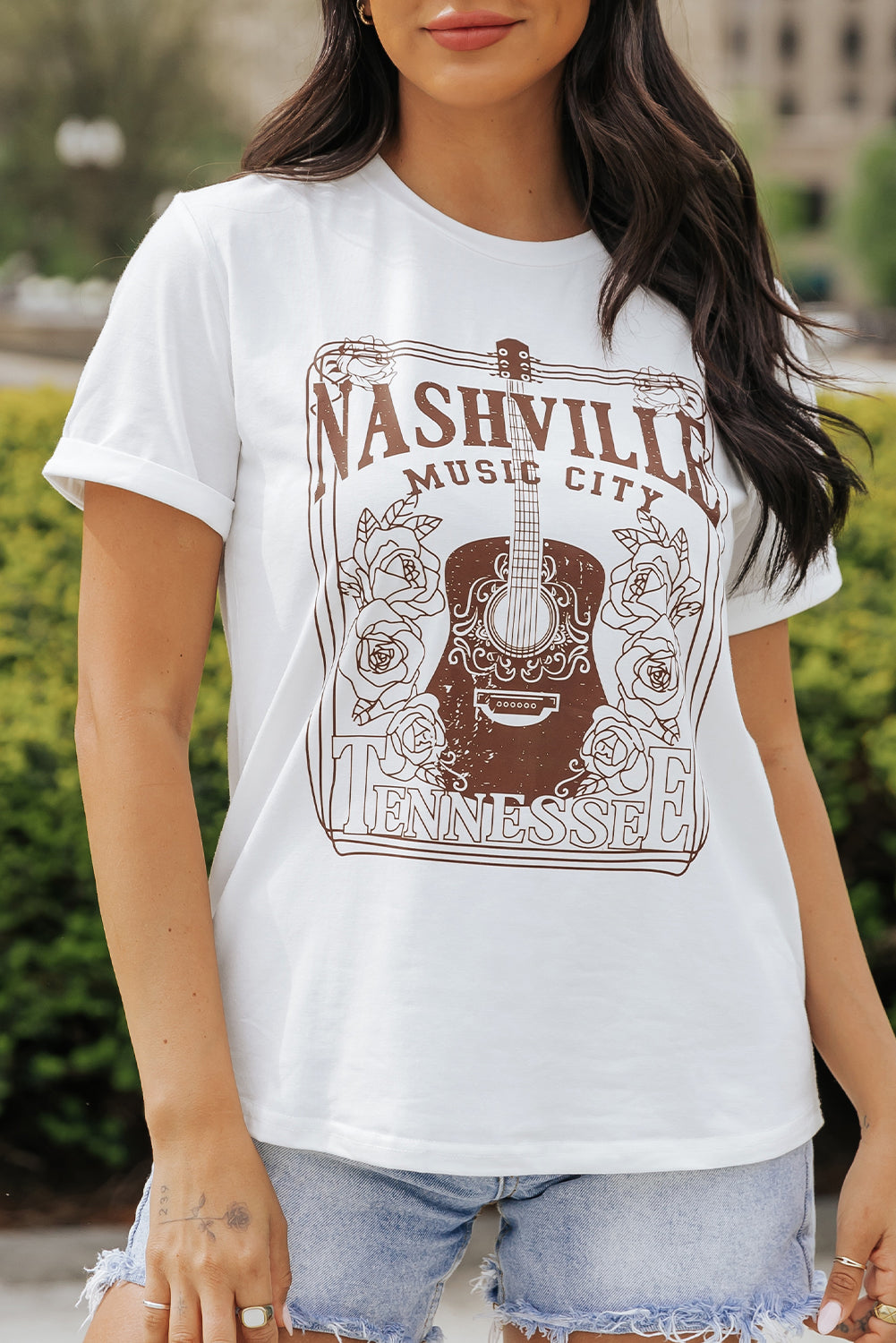 Nashville Music City Graphic Crew Neck Tee | White