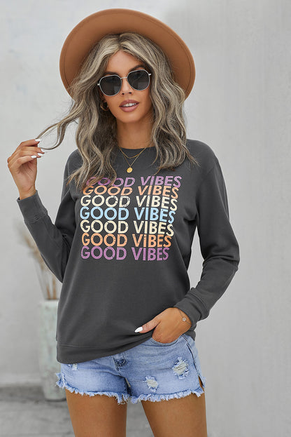 Good Vibes Graphic Pullover Sweatshirt | Gray